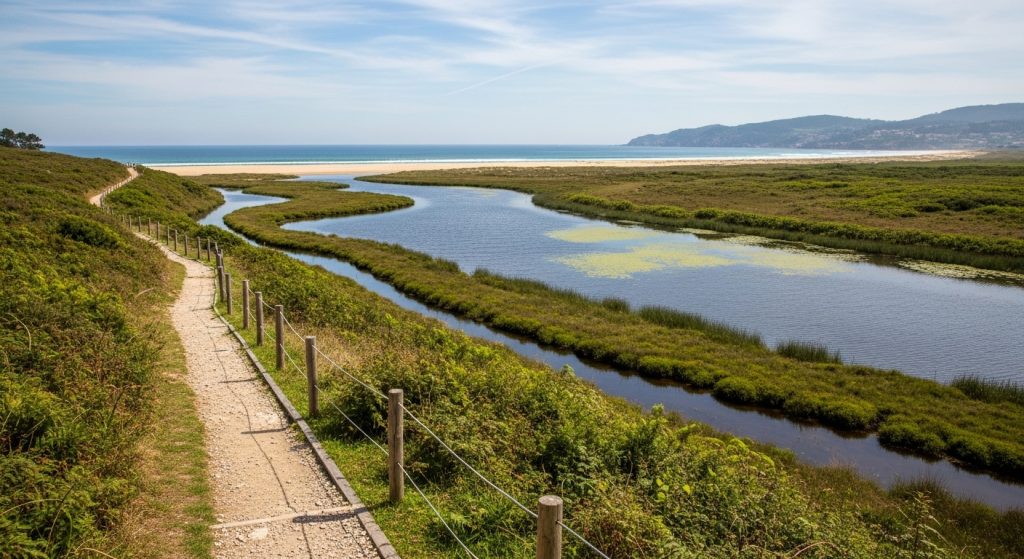 Circuito da Lagoa de Valverde: Lagoa costeira, biodiversidade, praia de Louro