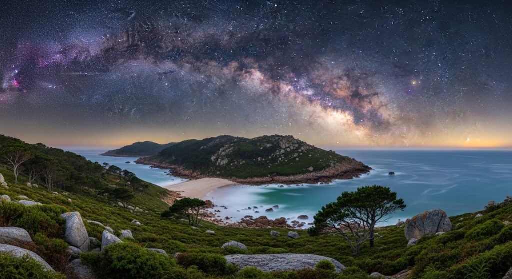 Senderismo nocturno bajo las estrellas en el Parque Nacional das Illas Atlánticas