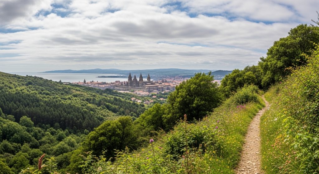 Sendeiro de San Roque ó Monte do Gozo: vistas sobre a Catedral de Santiago
