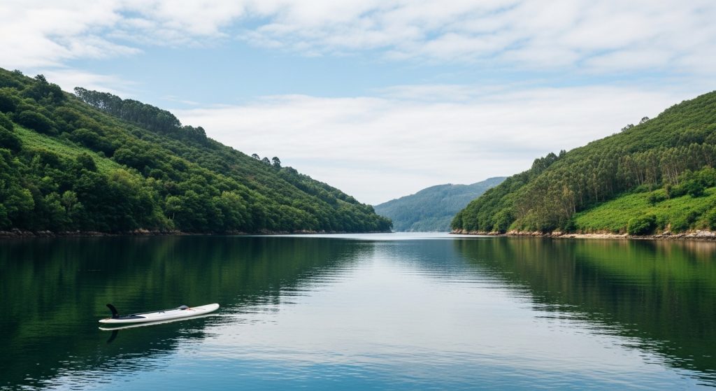 Paddle surf en las aguas tranquilas del encoro de Santa Comba