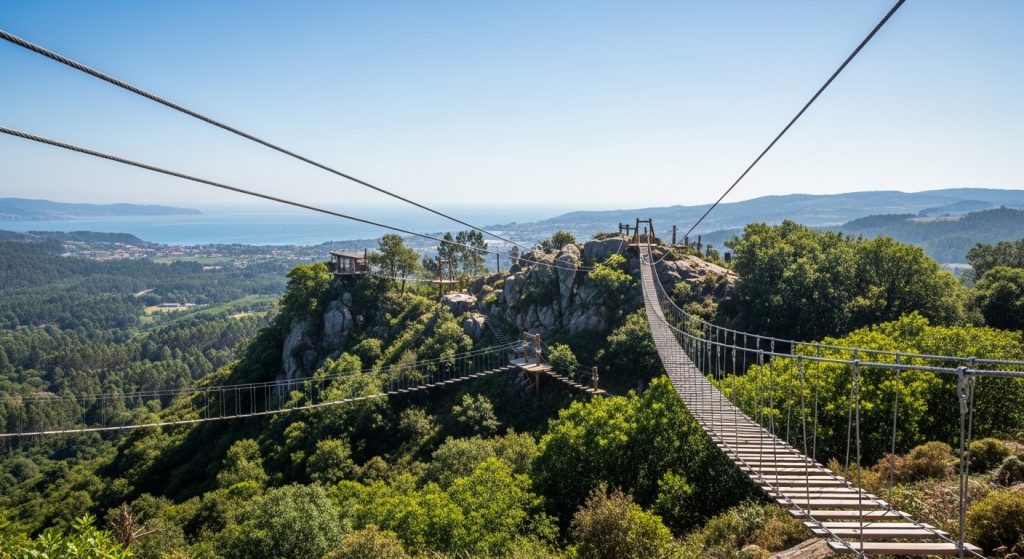 Tirolina y puentes colgantes en el parque de aventuras de Pontevedra