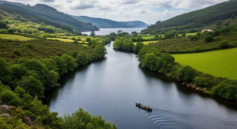 Descenso en canoa por el río Tambre desde el encoro de Barosa