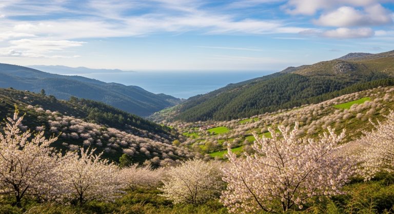 Primavera en los cerezos en flor del valle de Quiroga