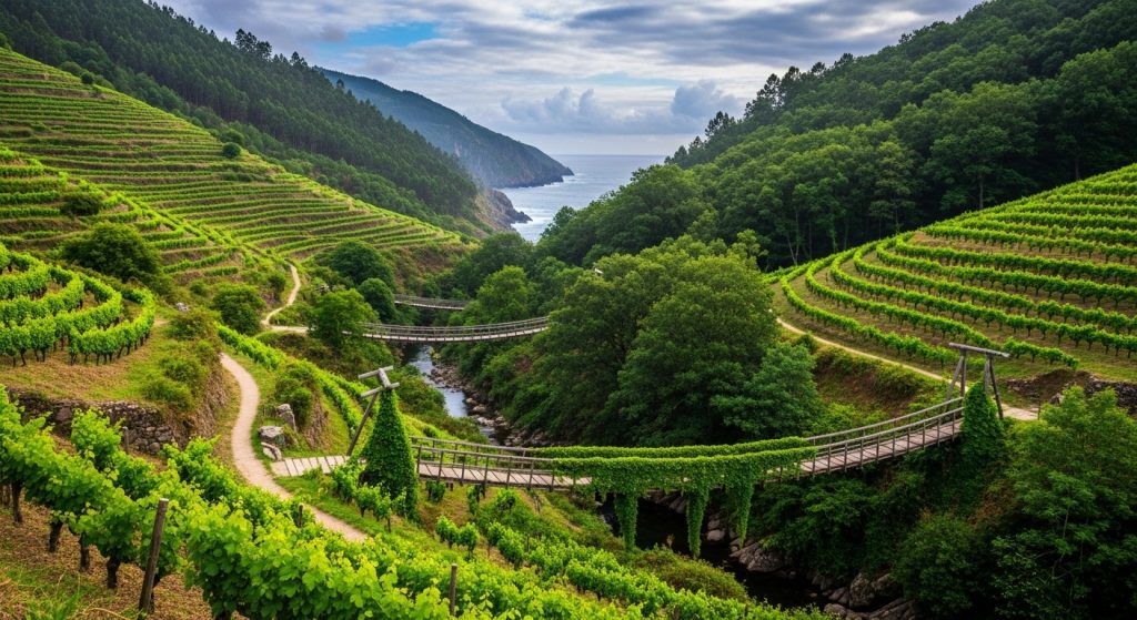 Percorrido polo Val do Navea: viñedos e pontes colgantes