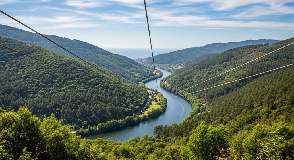 Aventura en tirolina gigante sobre el río Deza