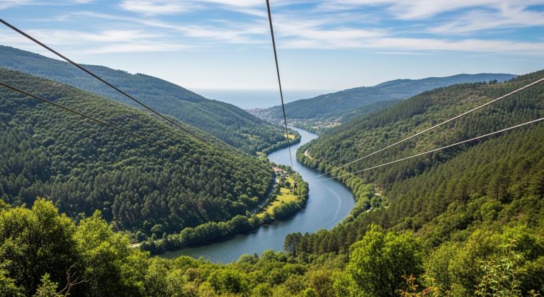 Aventura en tirolina gigante sobre el río Deza