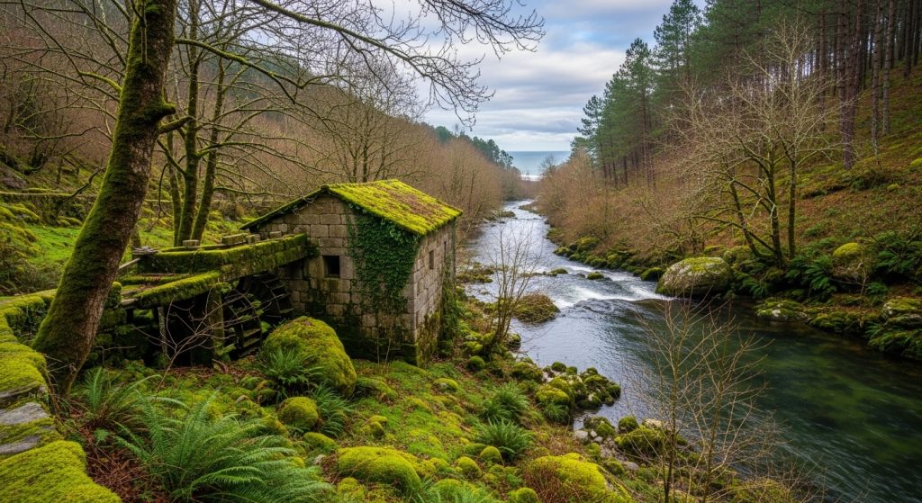 Ruta de los molinos de agua por el vale do Ulla en invierno