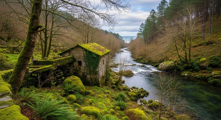 Ruta de los molinos de agua por el vale do Ulla en invierno