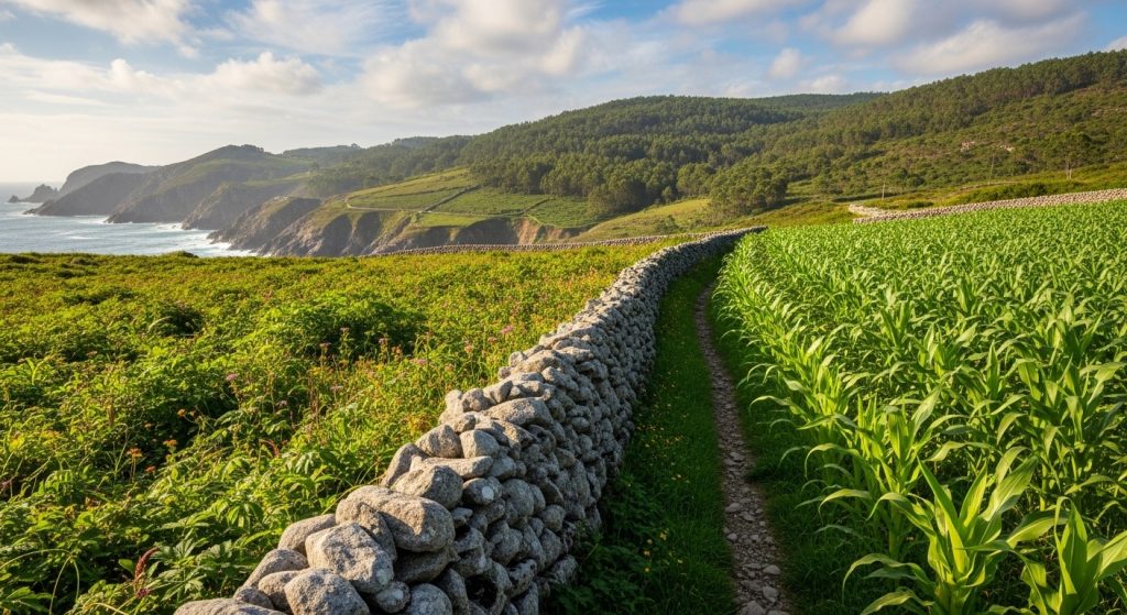 Percorrido pola Ruta da Pedra Seca en O Rosal: muros e milpa