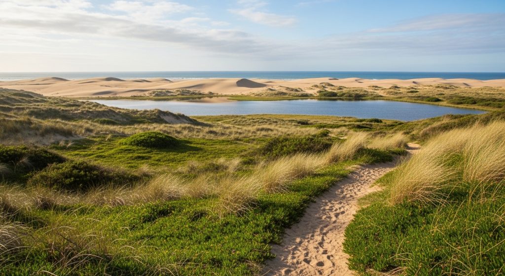 Sendeiro das Dunas de Corrubedo e o Gato: móbeis e lagoa