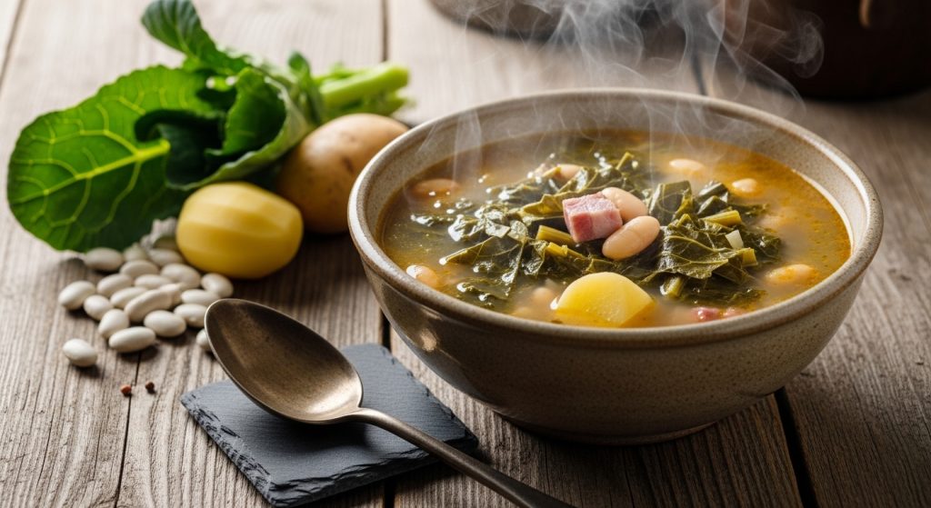 Receta de caldo gallego tradicional con grelos y lacón