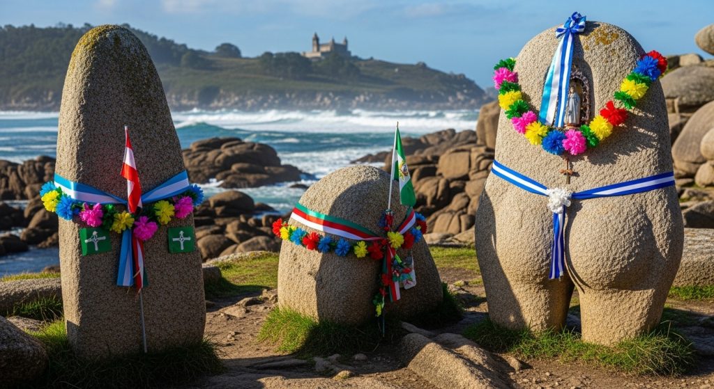 Romería de Nosa Señora da Barca en Muxía: pedras abencelladas, costa y leyenda jacobea