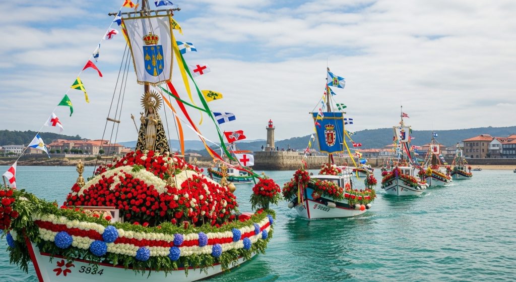 Romería del Carmen en Ribeira: procesión marítima, flores y devoción