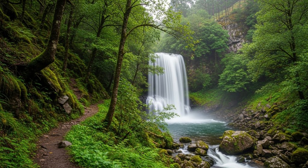 Sendeiro da fervenza do Mazo: o xigante de auga do Deza