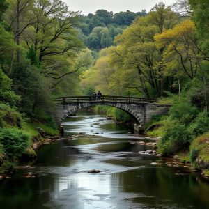 Senda Fluvial do Río Verdugo: puente colgante, bosque, Ponte Caldelas