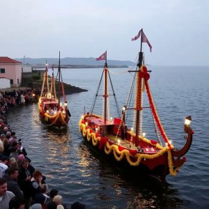 Romería de San Pedro en Hío: mar, barcos, procesión