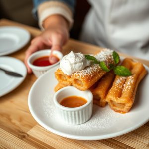 Puestos de churros con chocolate en la feira de Santiago de Compostela