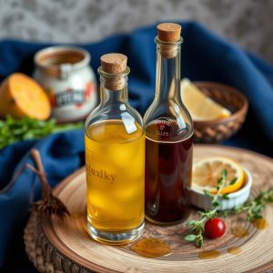 Postos de aguardiente de herbas artesanal na feira de Ourense