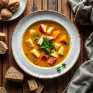 Receta de caldo gallego con grelos, chorizo y patatas