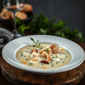 Receta de sopa de pescado con fideos gallegos y azafrán