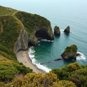 Sendeiro da Praia de O Rostro: area, mar e cantís en Fisterra
