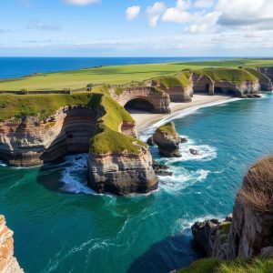 Ruta das Catedrais: area, pasarelas e cantís na praia de Ribadeo