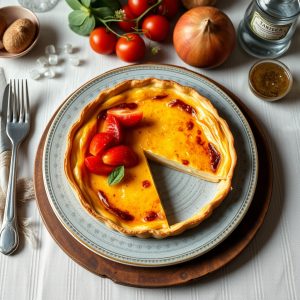Receita de tarta de Santiago con améndoas de Padrón