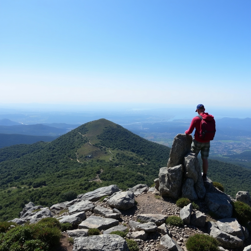 Ascensión ao Pico Sacro: cumio, vistas, Compostela, monte