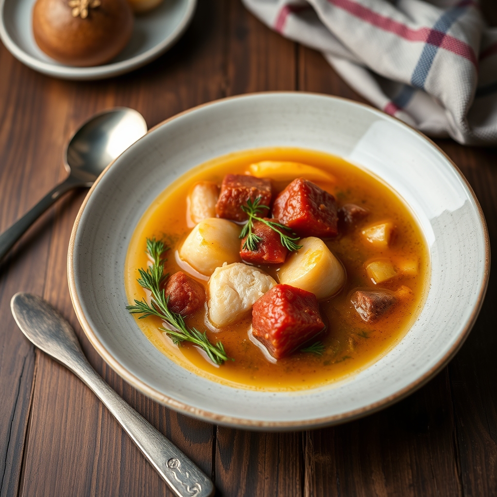Receita de caldo de polo con verduras de horta e chourizo de Chantada